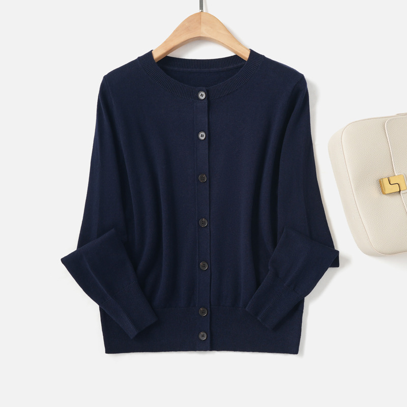 2025 New Autum Women's Normcore Style Pure Color Knitted Cardigan Women's Casual Round Neck Long-Sleeved Cashmere Sweater Jacket