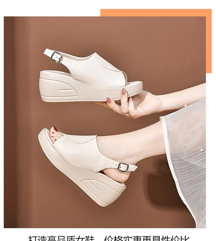Giày sandal cao gót nữ mũi hở kiểu miệng cá, đế dày platform, da thật có khóa — Màu đen chi tiết 17