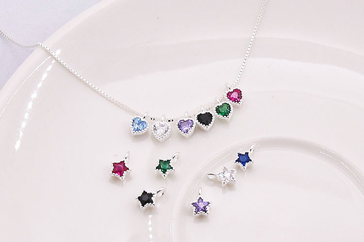 2g Weight Pendant Jewelry Making Type 1 Piece 5.8*3.6mm Hole 1~1.9mm 925 Sterling Silver Zircon Star Heart Shape Pendant