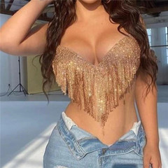 Cross-border hot-selling European and American fashionable and sexy full-diamond fringed navel-baring deep V vest halter top YY20383