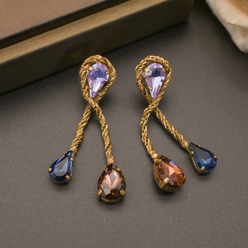 Vintage Saphir Ohrclips Wassertropfen Design Für Damen_voghion.com