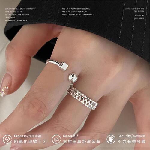 Ring ins cool style non-fading high-end niche jewelry woven mesh design personalized simple open ring