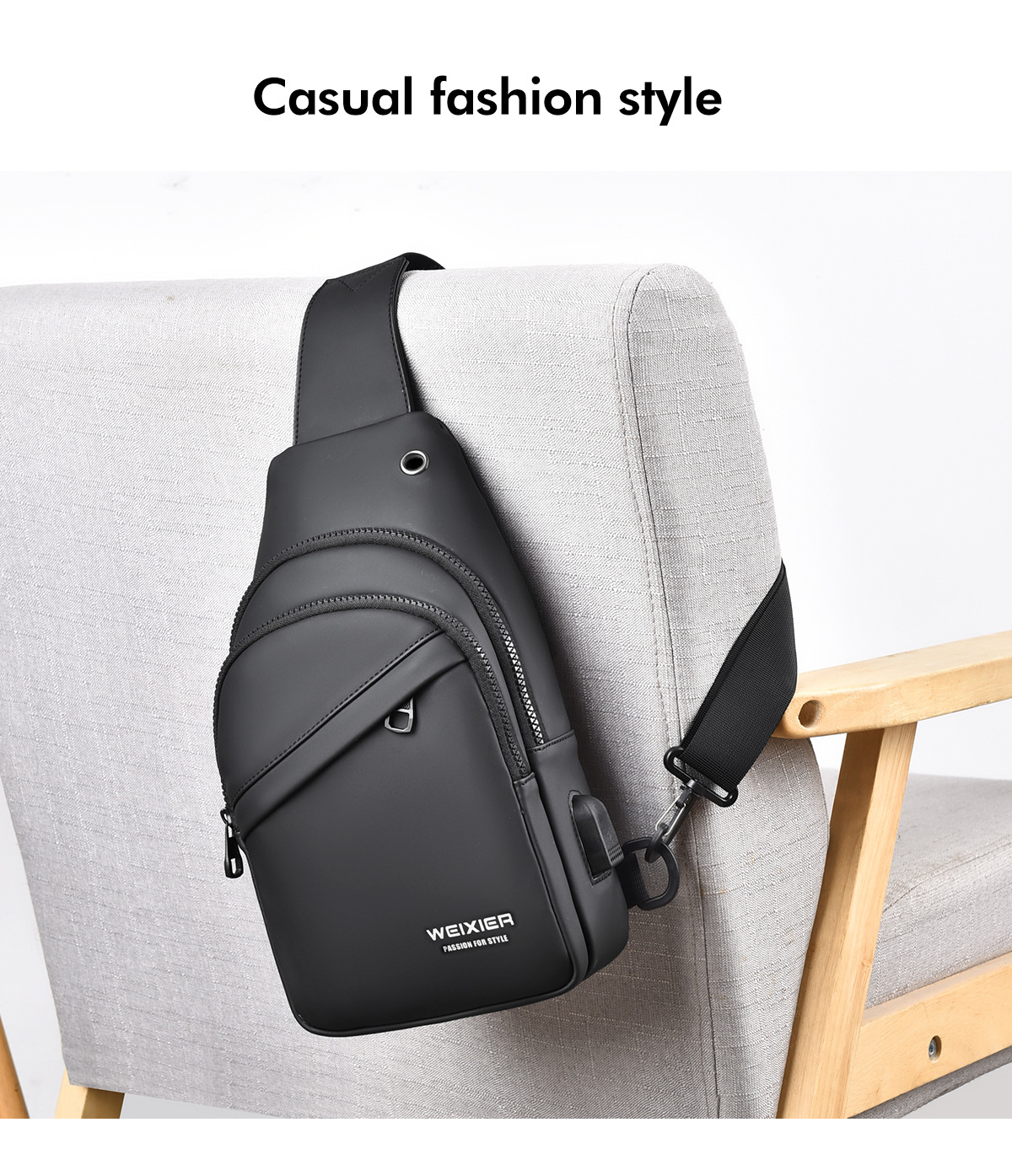 Men's Chest Bag With Usb Charging Large Capacity Shoulder Pack_voghion.com