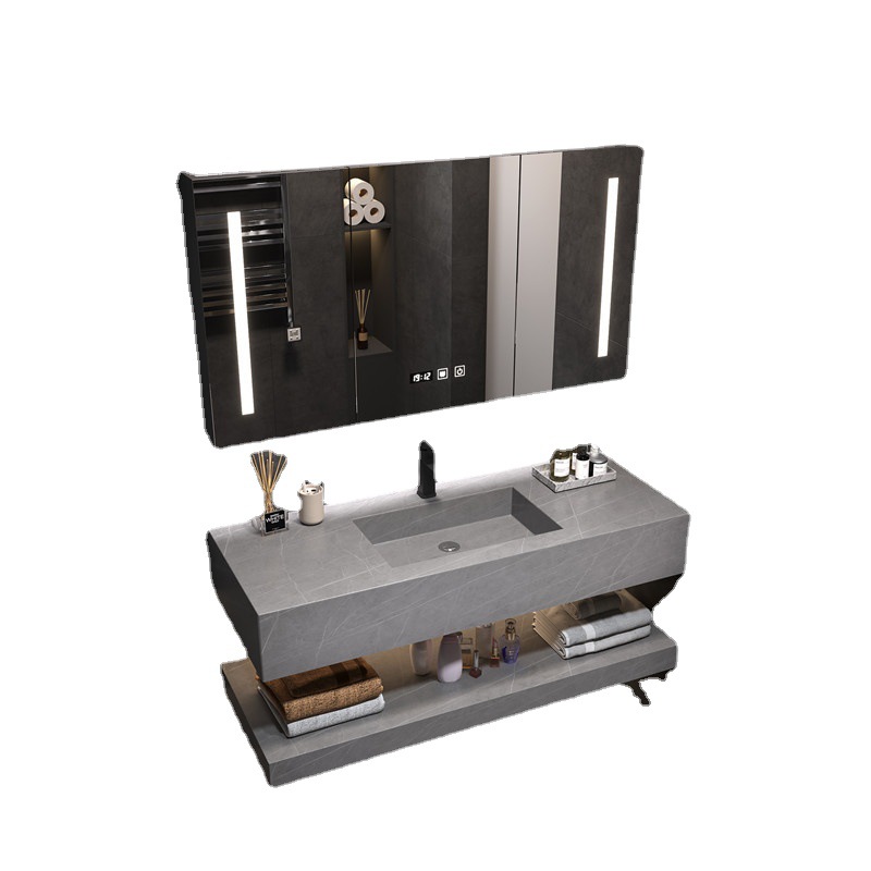Luz de lujo Placa de roca integrada cuenca gabinete de baño combinación baño Baño lavabo mesa de lavado inteligente espejo gabinete