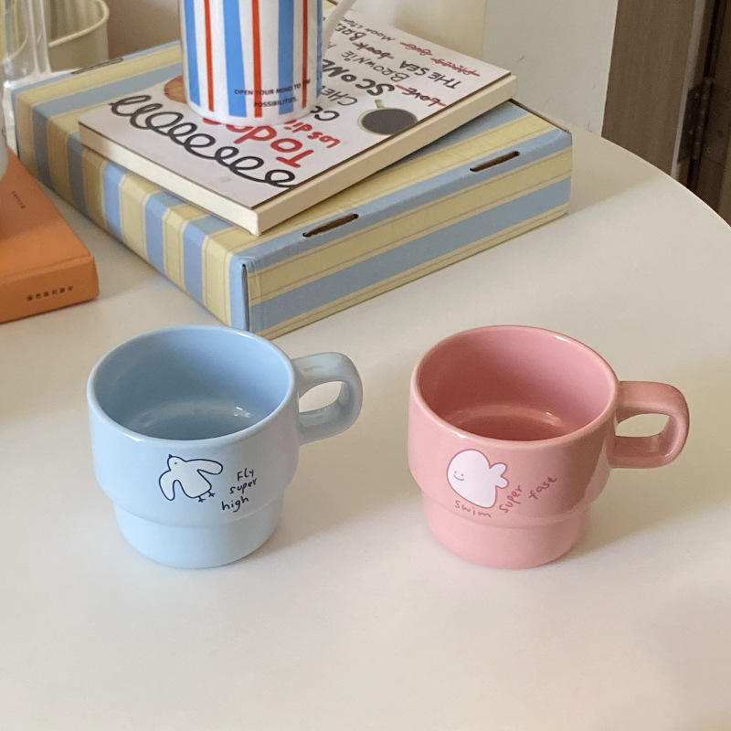 可爱小众卡通小飞鸟马克杯陶瓷杯 情侣杯礼物|undefined