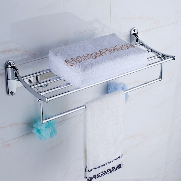 Bathroom pendant bathroom stainless steel bath towel rack double-layer towel rack folding storage rack