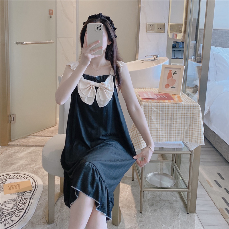 2023 camisón de verano de las mujeres suspender pijamas dulce lindo arco estudiante en línea rojo ins estilo desgaste del hogar de verano