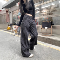 美式工装牛仔裤女2025秋季新款设计感辣妹高腰宽松直筒阔腿长裤子