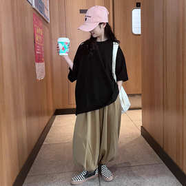 网红女童韩版运动套装中大童夏季新款洋气设计感短袖束脚裤两件套