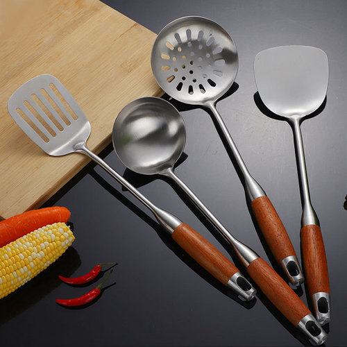 Stainless steel rosewood spatula kitchen six-piece set colander soup spoon full set spatula household frying spoon cooking spatula