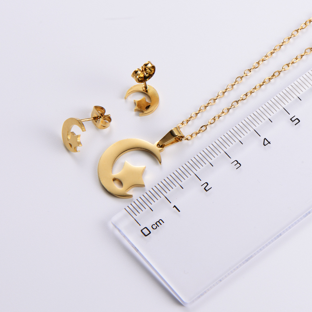 Simple Moon Star Clavicle Chain Earrings Set Wholesale Nihaojewelry
