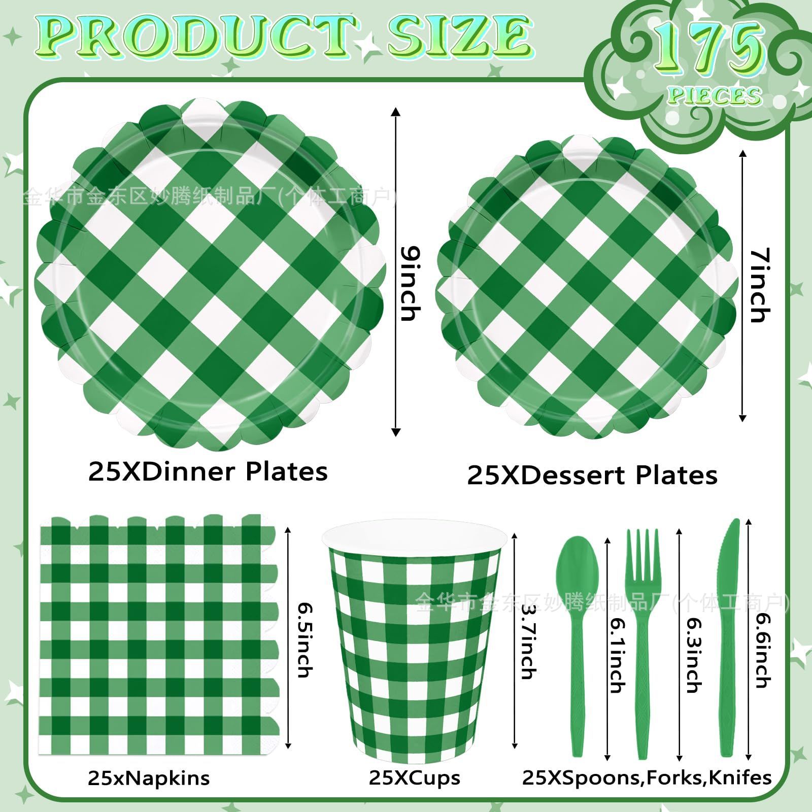 Ventas transfronterizas de platos de papel desechables a rayas de color verde oscuro a cuadros para artículos de fiesta decorativos conjuntos de cubiertos desechables