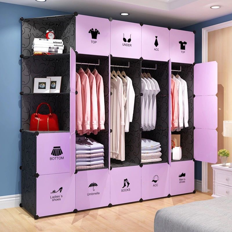 Simple Wardrobe for Home Bedroom Furniture Assembly, Adult Storage Cabinet for Rental Rooms, Fabric Hanging Closet, Double-Sized, Trendy