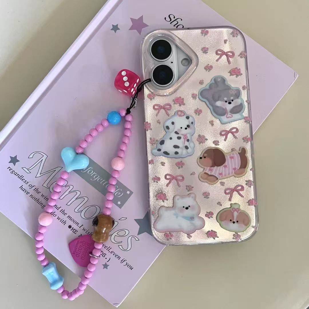 Summer Girl Cute Bowknot Puppy Adecuado para 16ProMax Feather Funda para teléfono móvil 14/15Pro nicho 13 Mujer