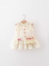 2025夏季新款童裝批發 小波點印花送包包女童棉布連衣裙 一件代發