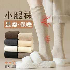小腿袜女款毛圈袜秋冬季加绒加厚袜子长筒保暖老寒腿防寒诸暨批发