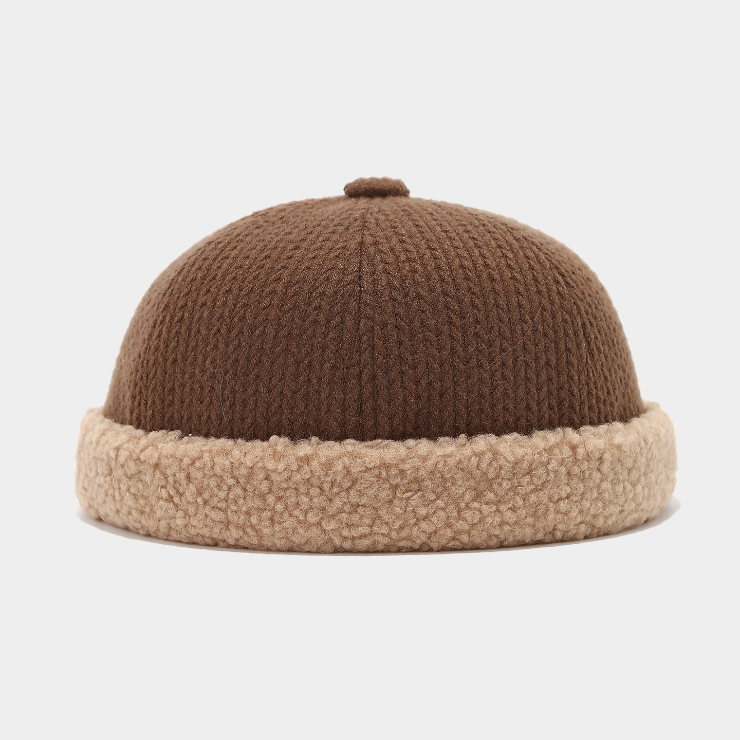 Ins sombrero hombre nuevo estilo retro otoño invierno engrosado empalme sombrero sin cornisa sombrero de piel de melón de moda damas de color sólido image 4