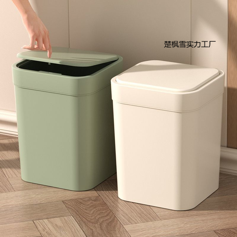 家庭用リビングルーム、キッチン、バスルーム用のスナップカバー付き正方形ゴミ箱、大きな圧力リング、クリエイティブな寝室のトイレットペーパーバスケット|undefined