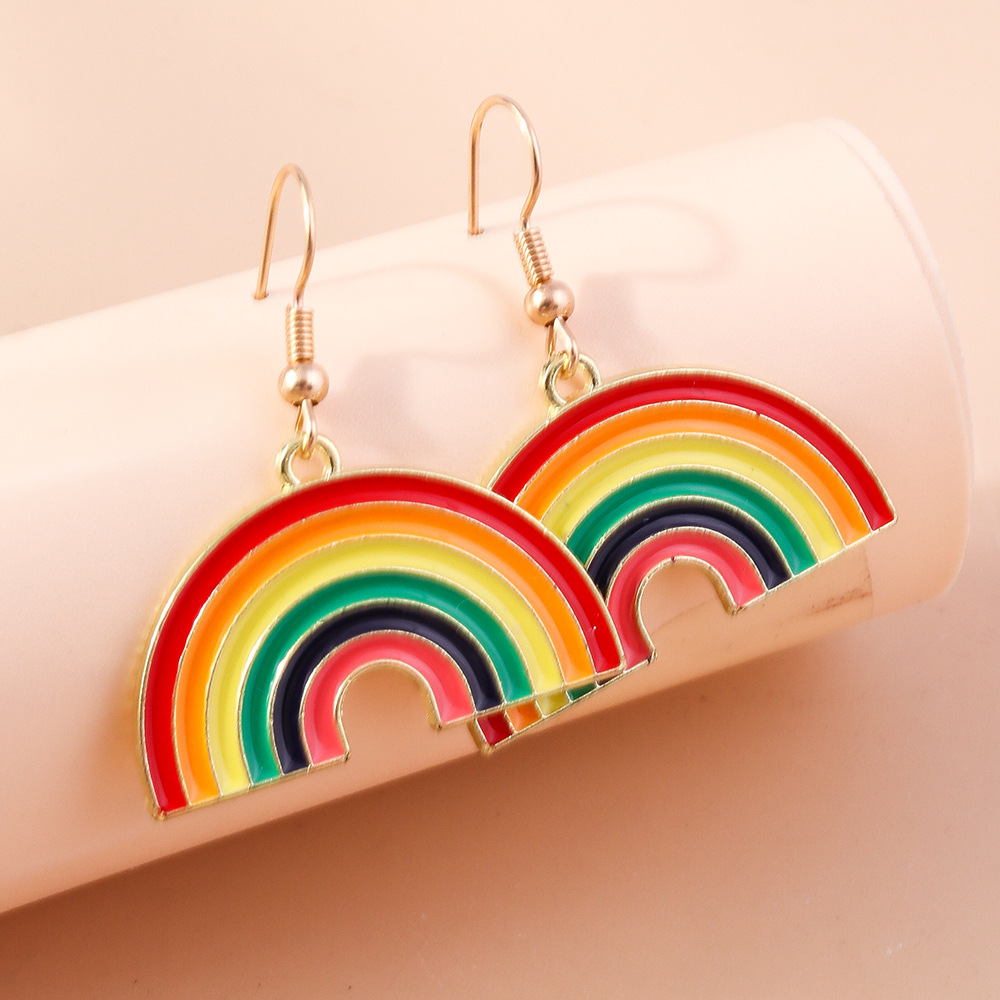 8g Weight Alloy Ear Needle Material Drop Earrings Classification 1 Pair Quantity Outdoor, Daily Occasion Zinc alloy Material Love, Rainbow, Heart Shape Pattern All Seasons Season Women's Gender Polished Finish Elegant, Korean Style Style 1 Pair Elegant Korean Style Love Rainbow Heart Shape Zinc Alloy Drop Earrings 3