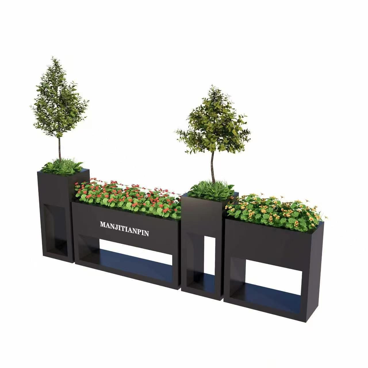 Outdoor Flower Boxes for Municipal Commercial Streets, Anti-Corrosion Park Balconies, and Cafe Combination Flower Troughs Made of Galvanized Steel