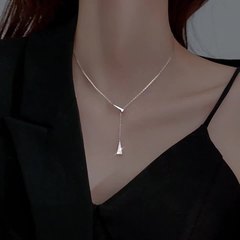 S999シルバーネックレスレディース百合高級感ins風小衆アクセサリー鎖骨流蘇三角幾何学夏