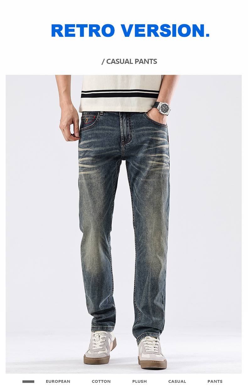 Men's Slim Fit Straight Leg Jeans American Style Retro Washed New Spring_mkmklike.com
