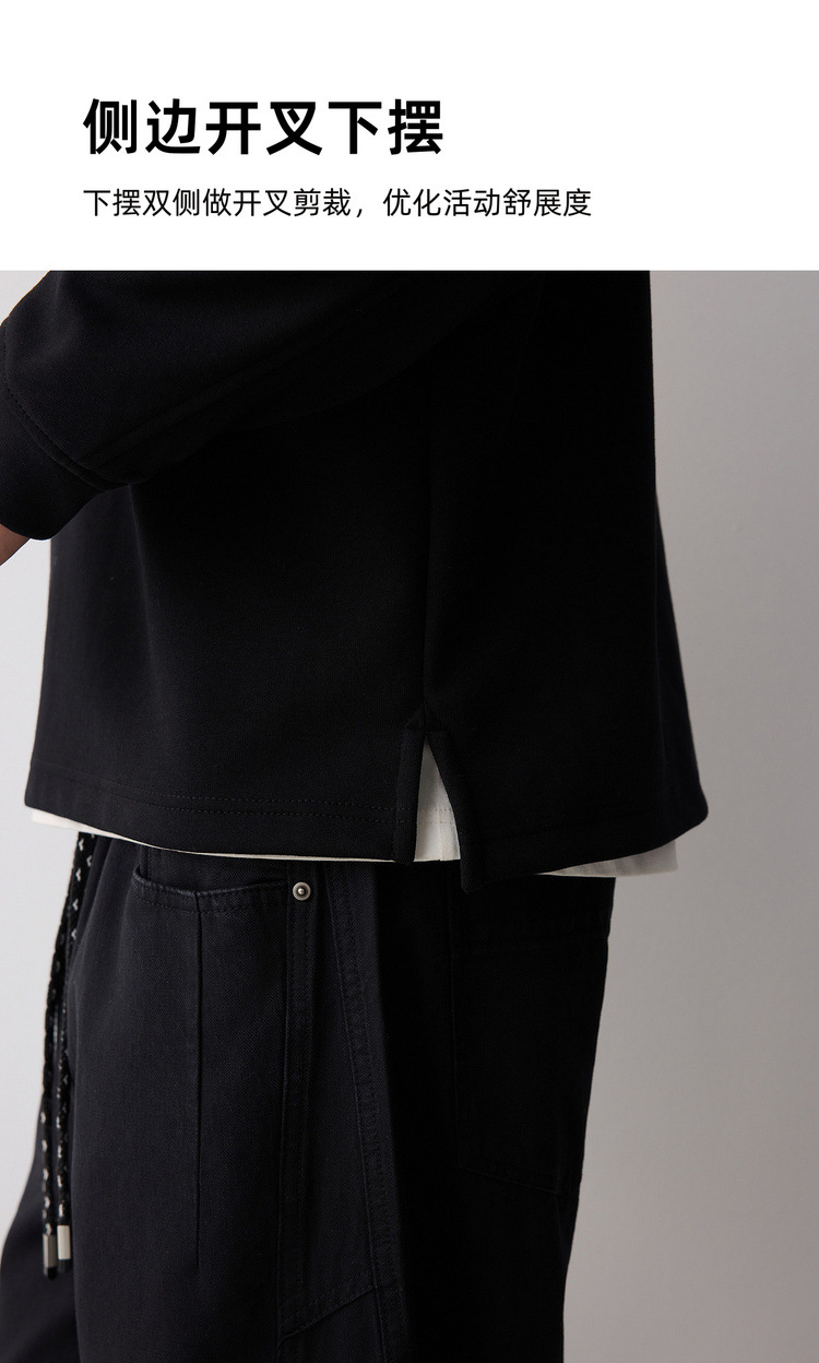 Áo hoodie nam nỉ hai lớp cổ lạnh kiểu giả hai lớp — đen chi tiết 6