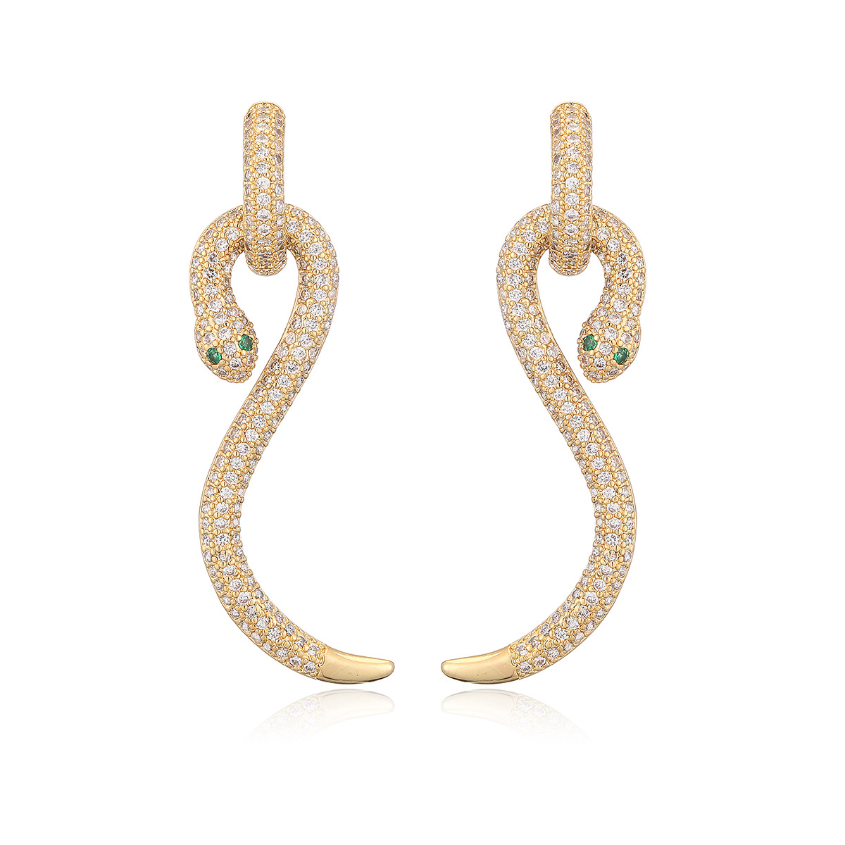 Snake Pattern All Seasons Season 1 Pair Retro Classic Style Snake Copper Zircon 18K Gold Plated Ear Studs