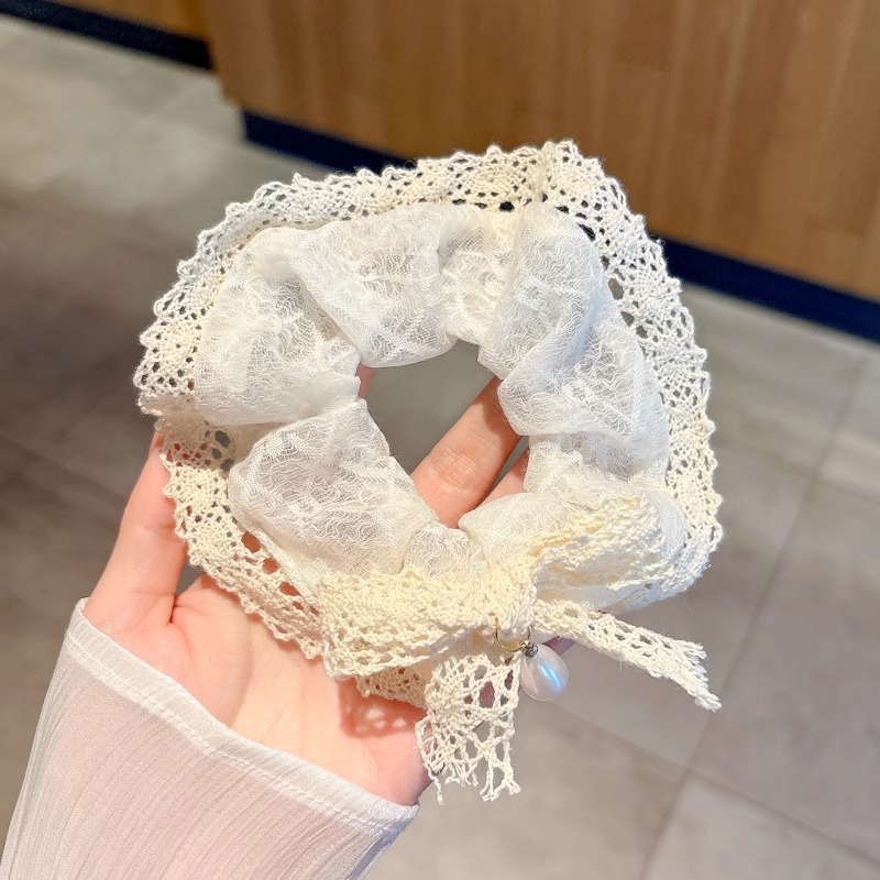 Anillo de cabello de intestino grande colección de anillo de cabello simple y fresco super inmortal flor triturada encaje adornos para el cabello popular cuerda de cabello al por mayor