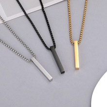 跨境新品不锈钢嘻哈项链男士立体长方形钛钢项链情侣吊坠饰品批发