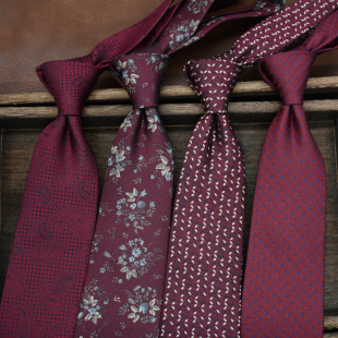 Tie men's formal wear Korean style British bridegroom wine red retro 8CM hand-made pattern student work business wear