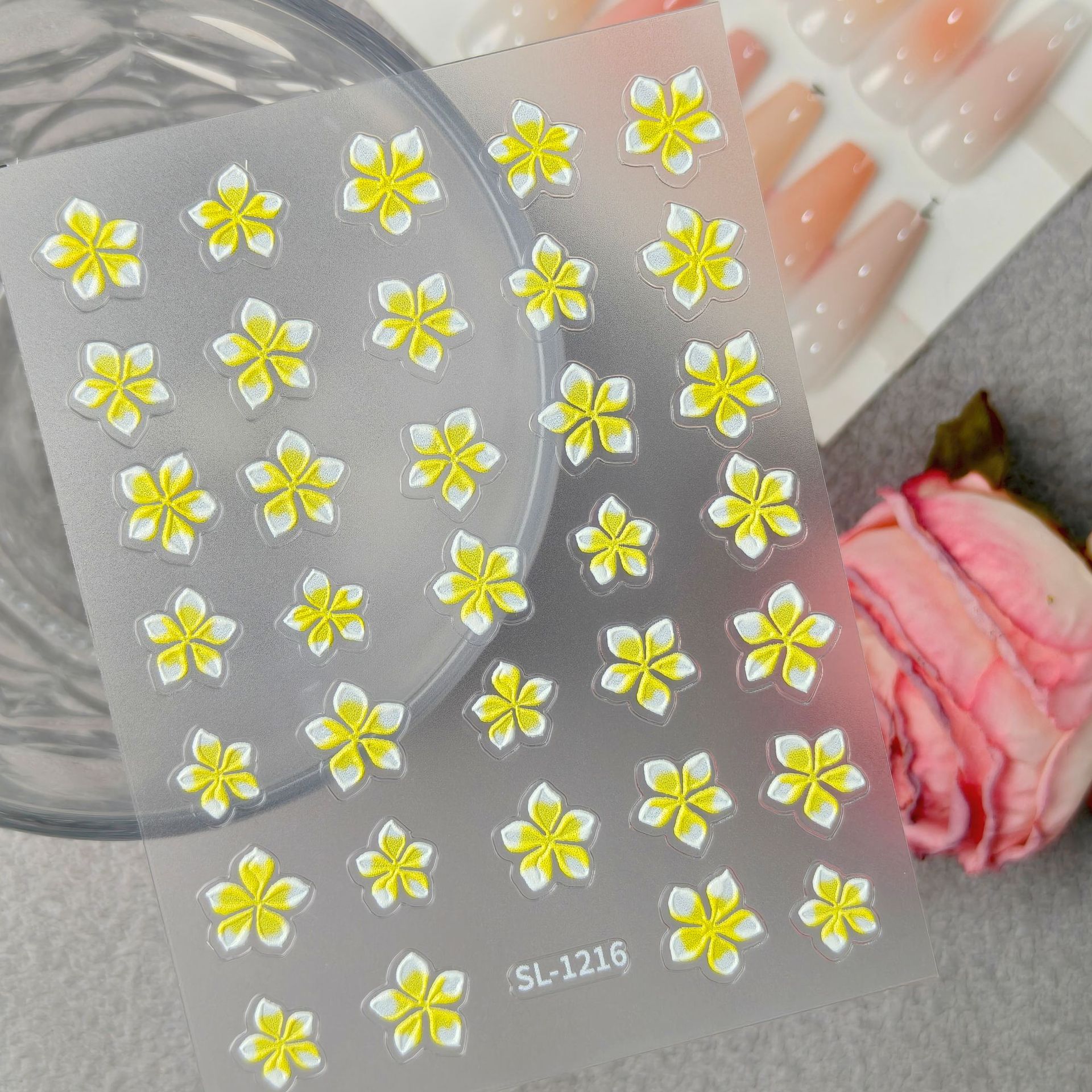 작은 신선한 다섯 꽃잎 꽃 네일 아트 스티커 5D 양각 입체 다목적 화려한 꽃 네일 스티커 쥬얼리 SL 스타일