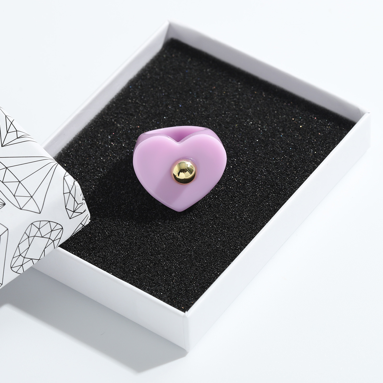 Nihaojewelry wholesale jewelry new style simple color resin heart diamond ring
