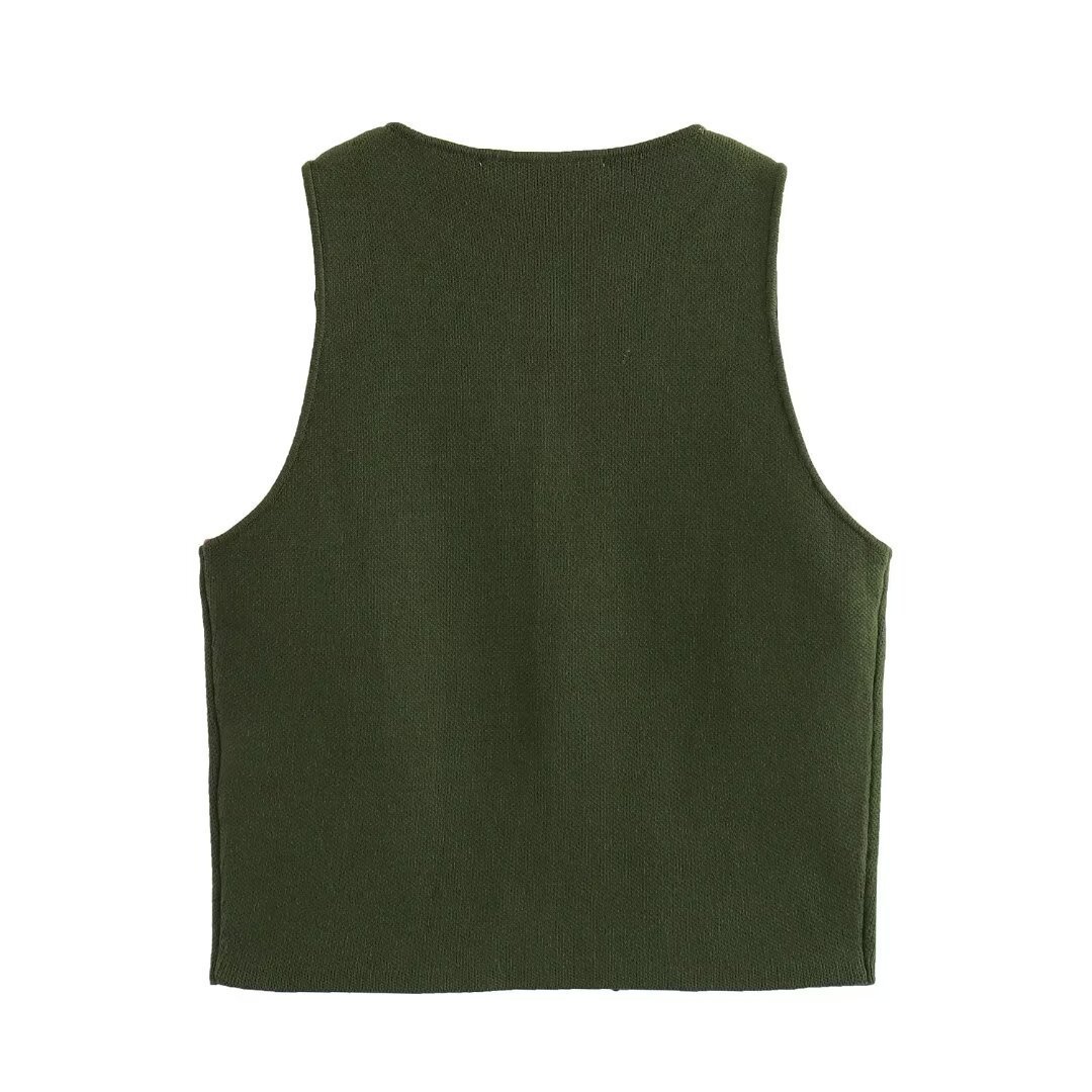 Damenbekleidung Herbst 2024 neue Street Fashion einfarbige Weste mit vier Knöpfen_voghion.com