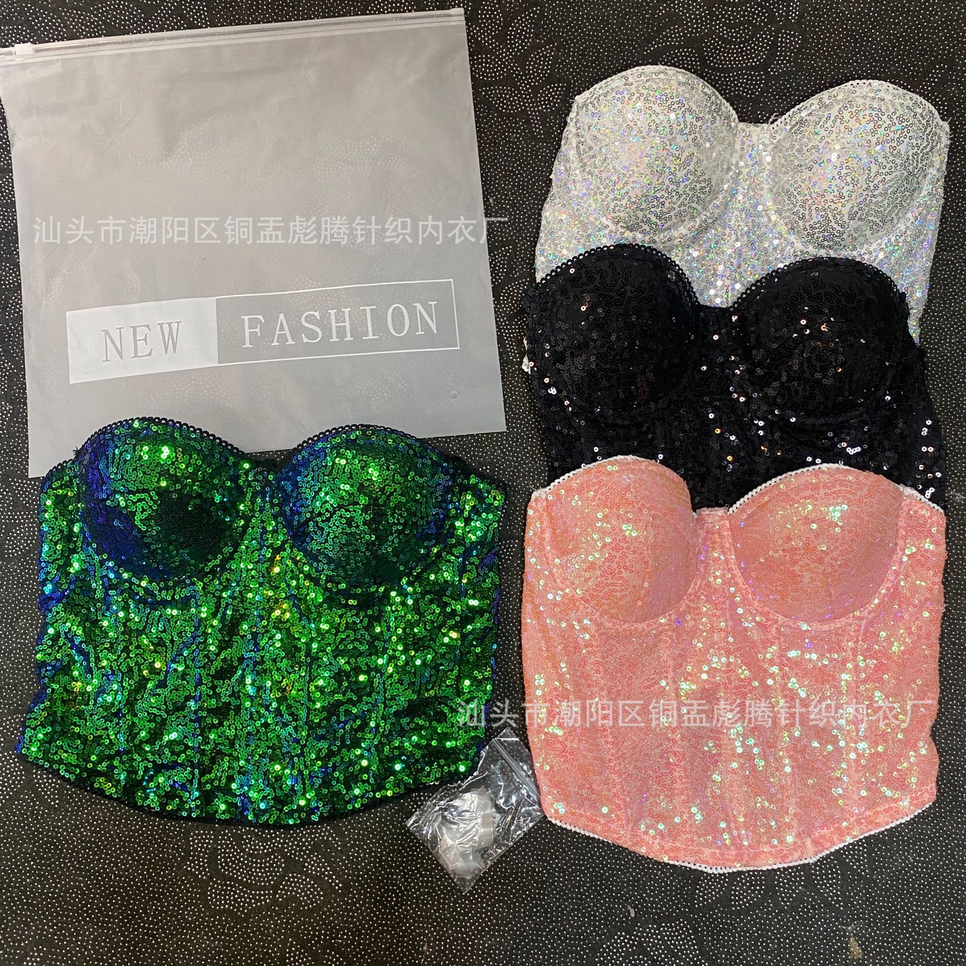 Club nocturno de estilo europeo y americano brillante brillo de pechos industria pesada fantasía sequinilla de hueso de pescado corsé de entrega de correas de hombro de cola miscelánea