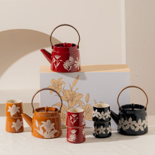 中古陶瓷水壶茶杯礼盒套装黑色樱花棕色百合咖啡杯碟套装