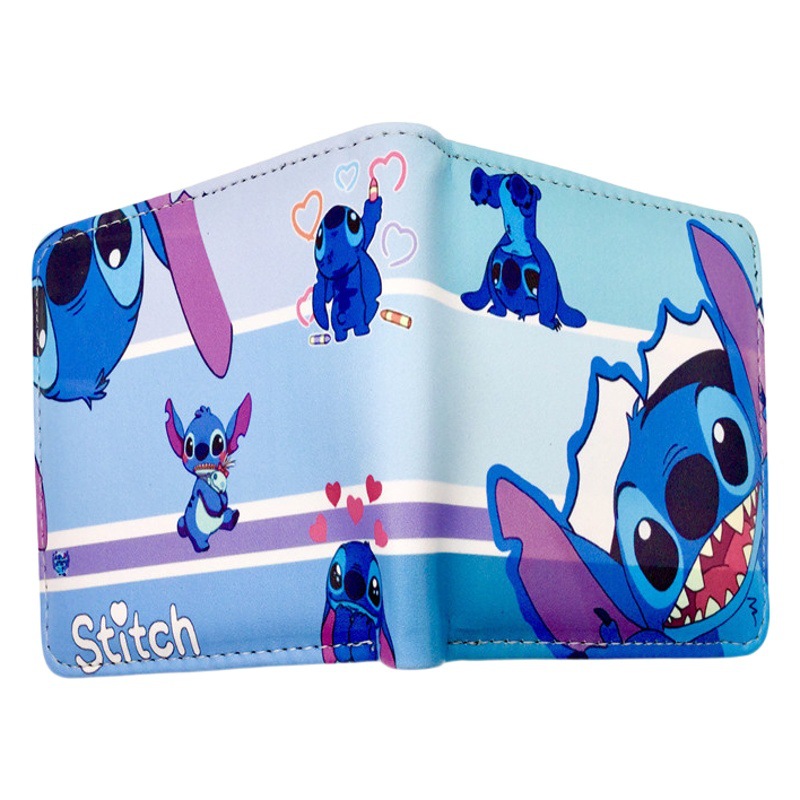 De dibujos animados lindo puntada corto cartera anime azul orejas largas puntada estrella bebé pu Cartera de cuero