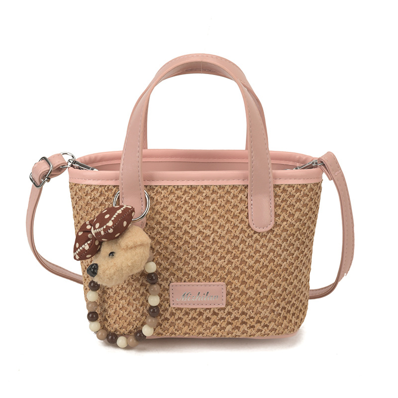 Bolsa de playa de moda coreana tejida, color extranjero, bolsa de hombro ligera y compacta para niños y niñas, nueva bolsa infantil transfronteriza.