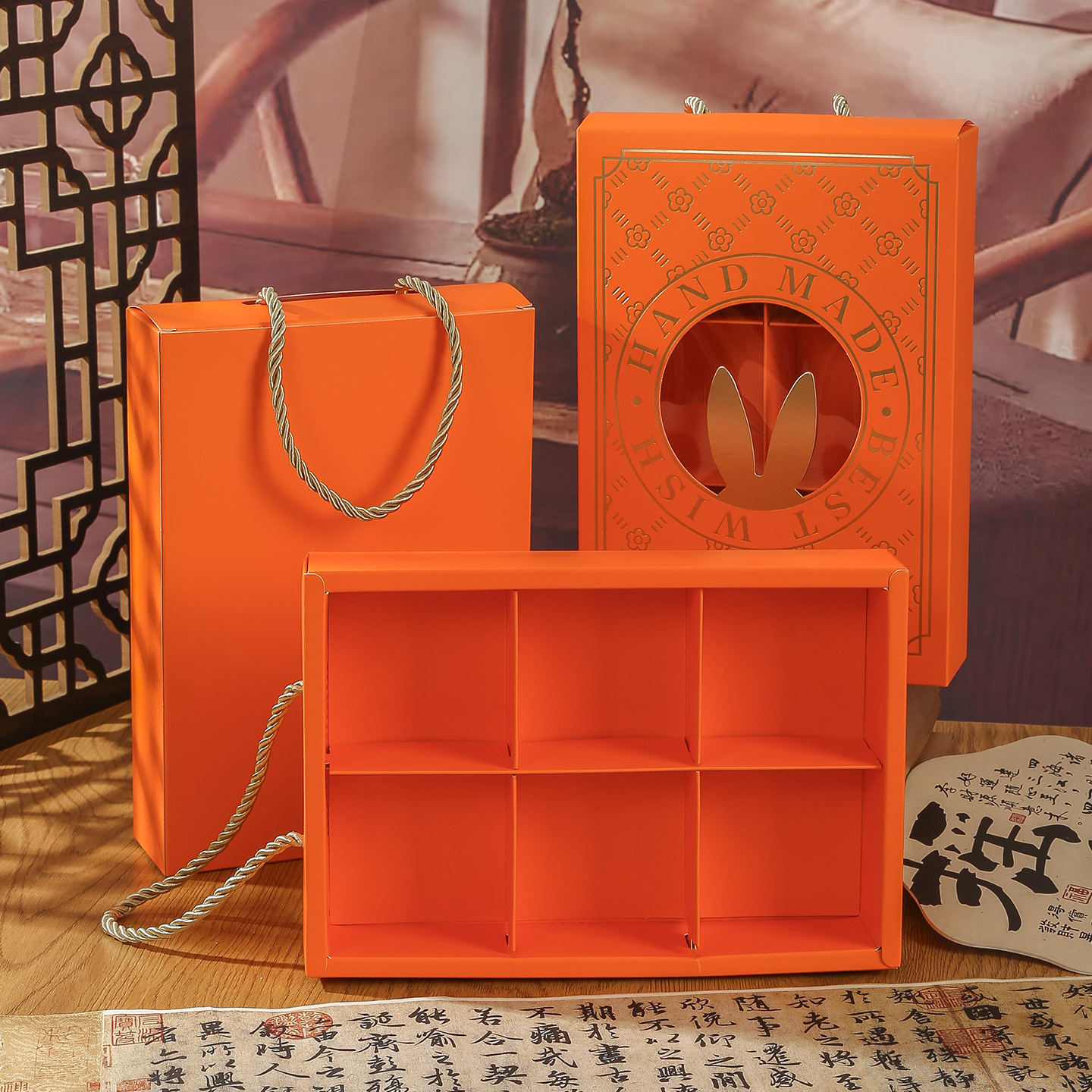 Rabbit-Shaped Mooncake Box, 6-Piece Set, Portable Egg Yolk Pastry Gift Box, Mooncake Packaging Box, In-Stock Windowed Box for Pastries and Cakes