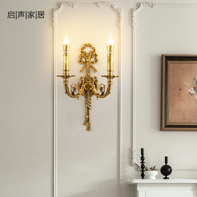 French-Style All-Copper Double-Head Wall Lamp, Vintage Palace-Style Living Room Background Light, Villa Bedroom Bedside Lamp, Corridor Aisle Light