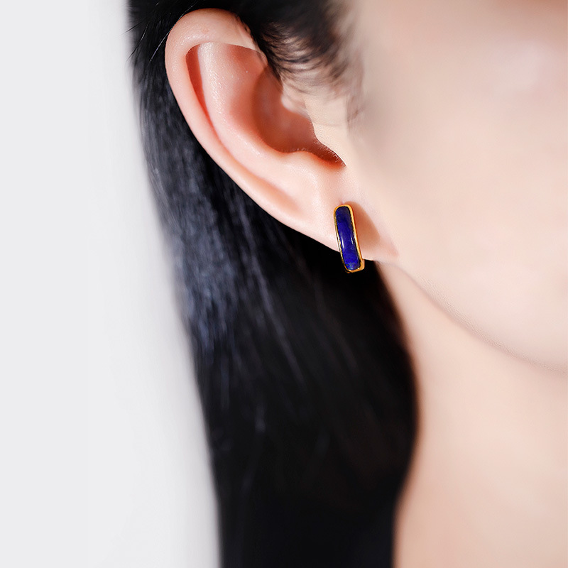 HUIBAOLI S  금도금 SOUTH RED AGATE LAPIS LAPIS LAULI ARC HOLLOW TOTEM VINTAGE 여성용 귀 버클 귀걸이