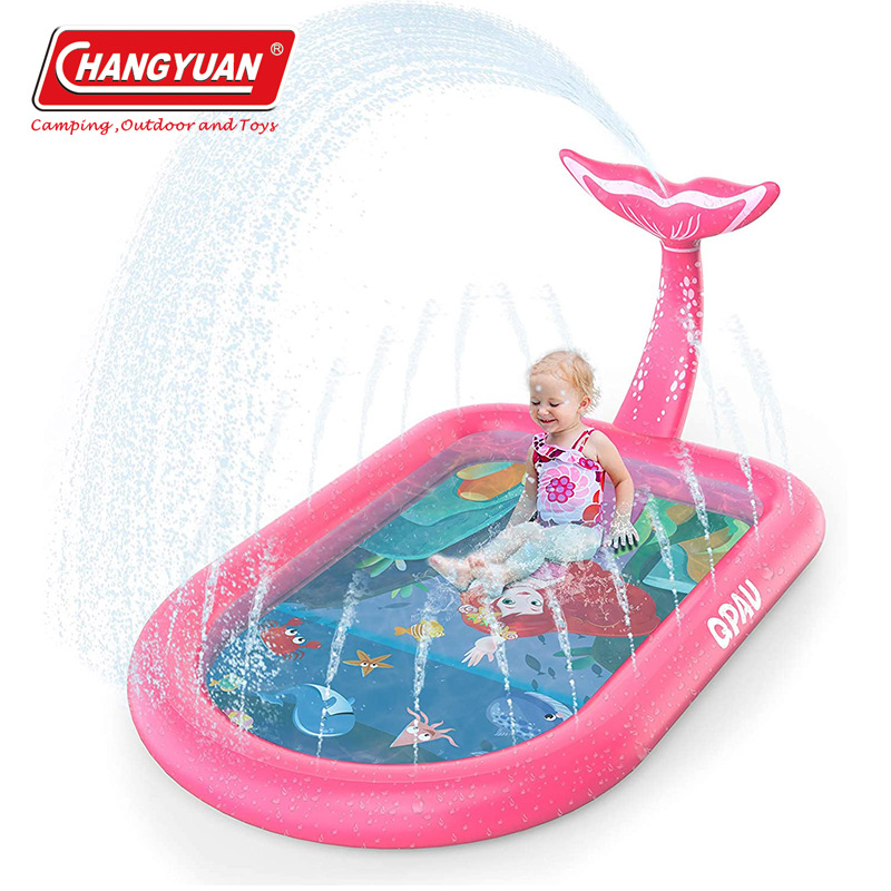 Inflatable Kidsren's Play Water Pool Inflatable Mermaid Tail Water Pool Outdoor Lawn Grass Water Spray Swimming Pool
