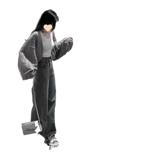 Large size women's clothing spring suit 2025 new style Korean knitted cardigan vest denim wide-leg pants three-piece set