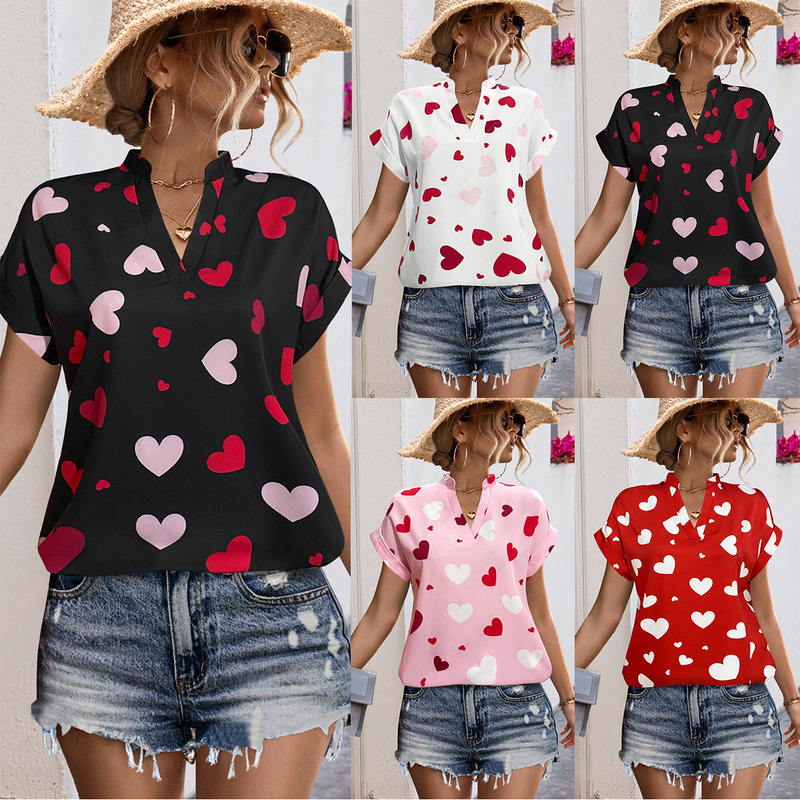 2024 Spring and Summer New Cross-border European and American Women's Clothing Amazon Independent Station Hot Selling eBay Explosions Love Printed Shirt