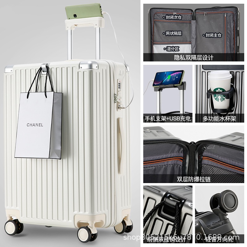 Maleta de expansión multifuncional material PC maleta de tracción puede embarcar en el avión de doble capa a prueba de explosiones maleta de viaje con cremallera de gran capacidad