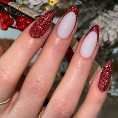 Euro-American Flashing Hot Girl Wine-Red Instagram-style Nail Art: Round Tip Almond Nails—Wearable Fake Nails