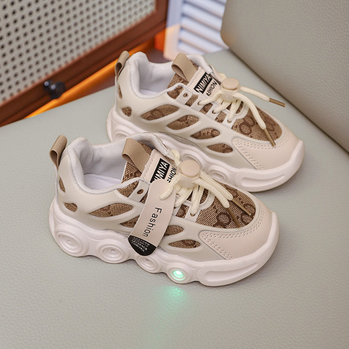 Spring and Autumn LED Light-Up Shoes for Children with Fabric Laces, Breathable, for Kids 1-6 Years Old, Fashionable Casual Sports Shoes