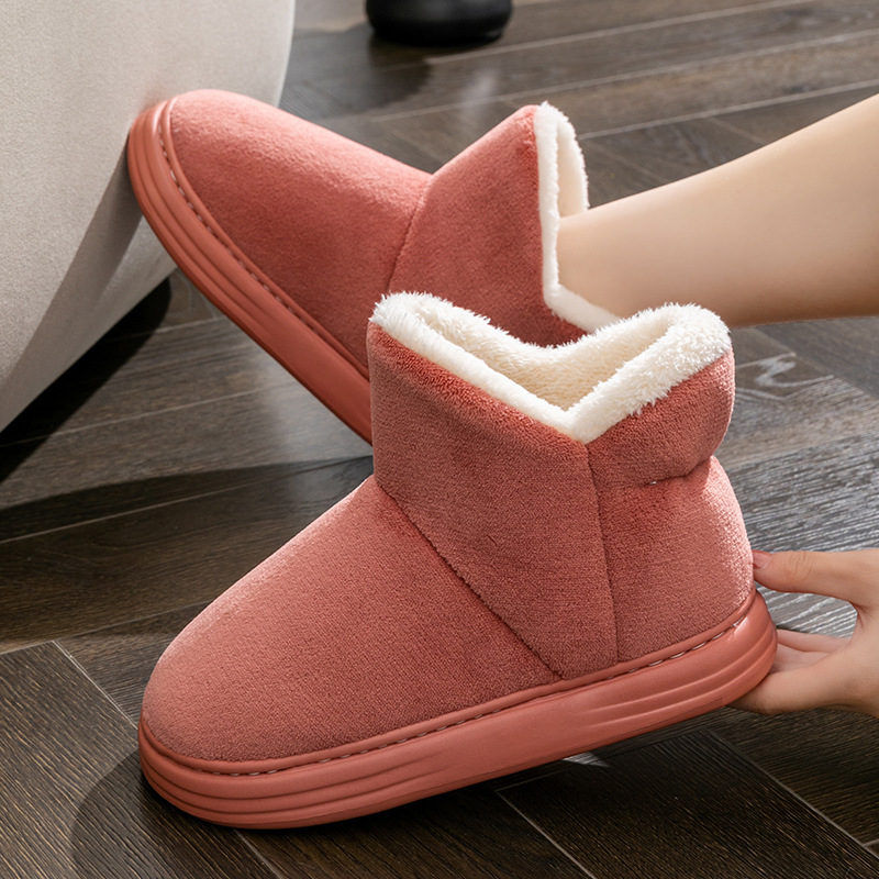 High-Top Cotton Slippers for Women, Autumn and Winter 2026 New Model, Indoor Home Maternity Shoes, Warm Non-Slip Shoes with Heel Cover, Fleece-Lined for Men