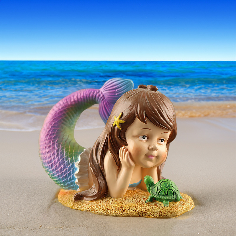  New Product Cartoon Cute Mermaid Resin Ornaments Garden Home Living Room Desktop Decoration Small Holiday Gift