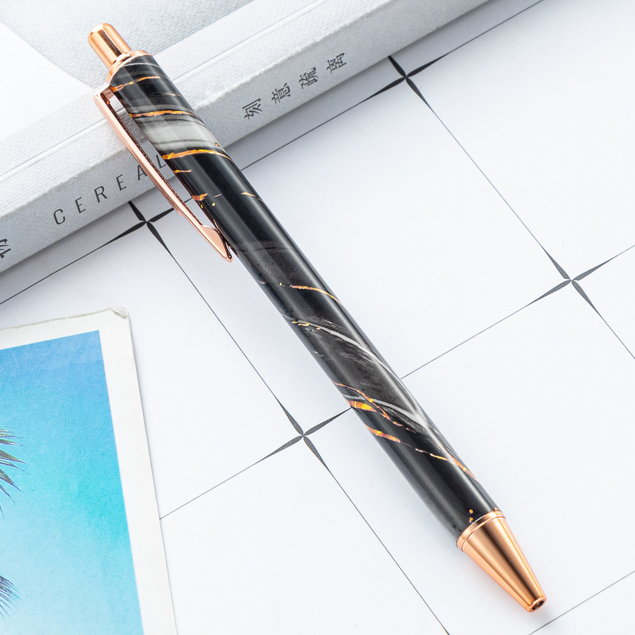 Nuevo empuje bolígrafo patrón de impresión de transferencia de calor simple prensa publicidad pluma estudiante creativo lindo escritura pluma de metal